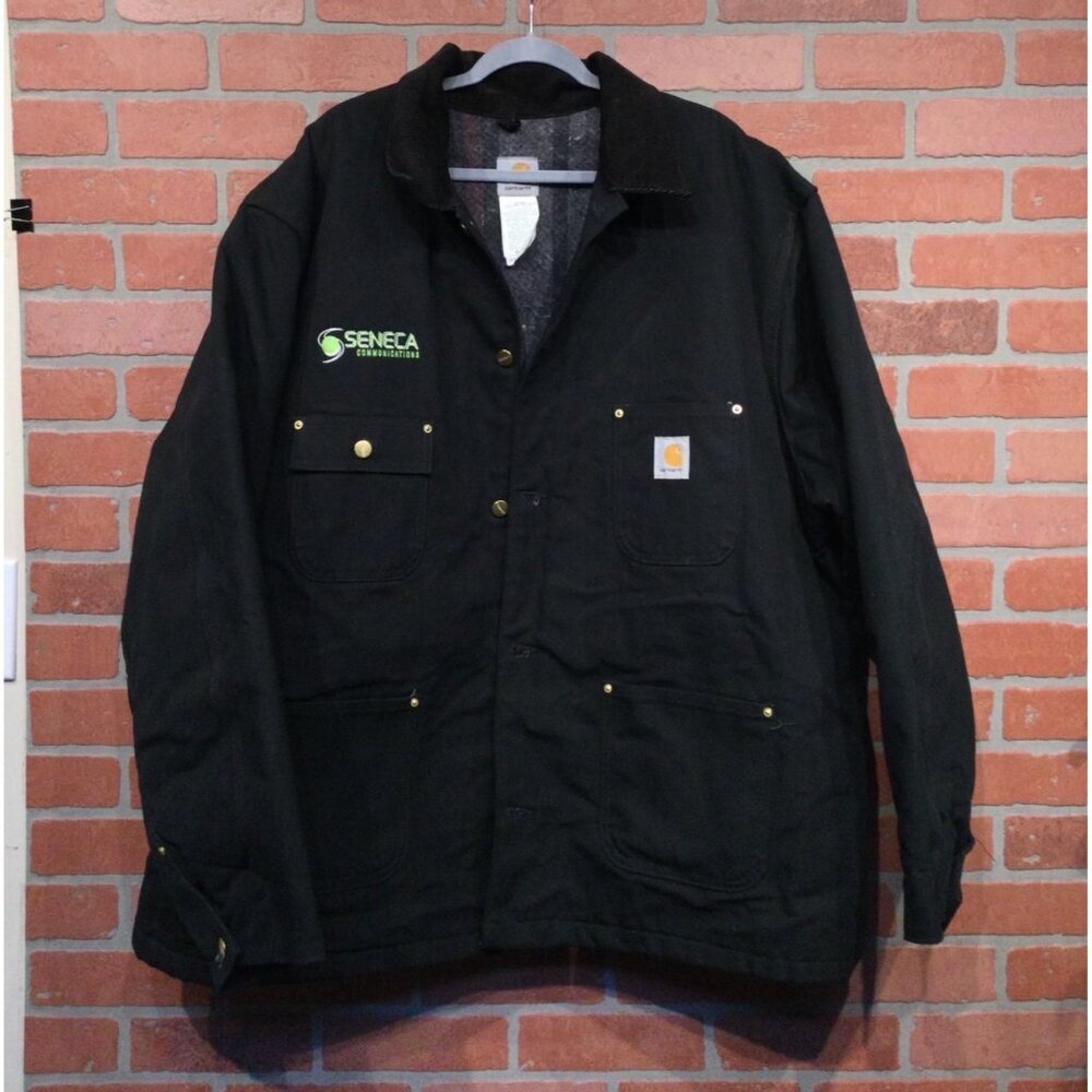 Carhartt Black Workwear Chore Jacket Corduroy Collar Mens Size 56 3X Canvas